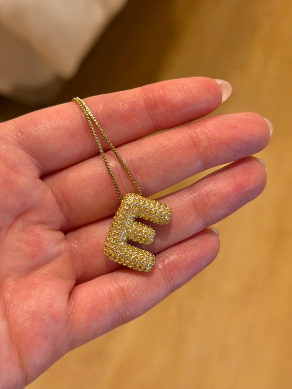 Gold Pave Initial E Pendant Necklace - Letter E